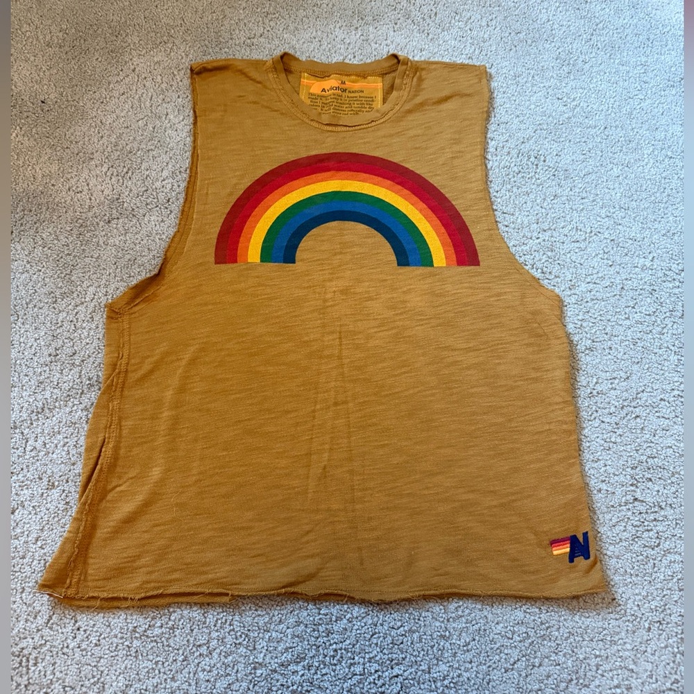 Aviator Nation BIG RAINBOW MUSCLE TEE - VINTAGE GOLD